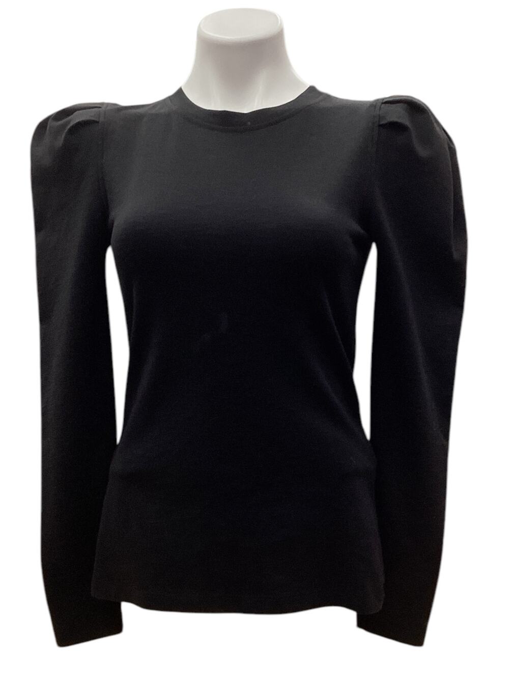 Free People Women’s Top Size XS Long Puff Sleeves Cotton Blend Black